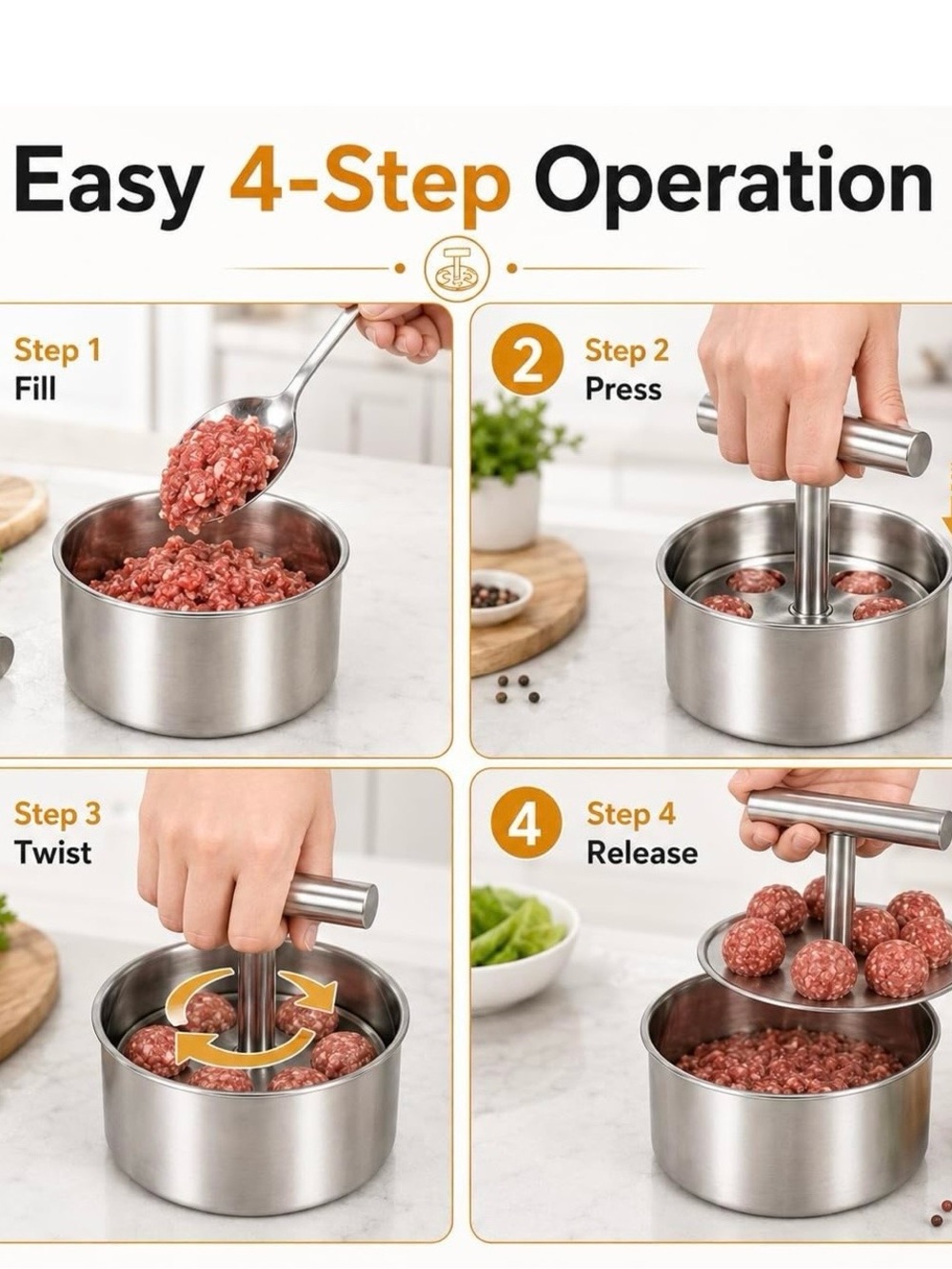 Brand new Stainless Steel mini Meatball Maker - Silver
